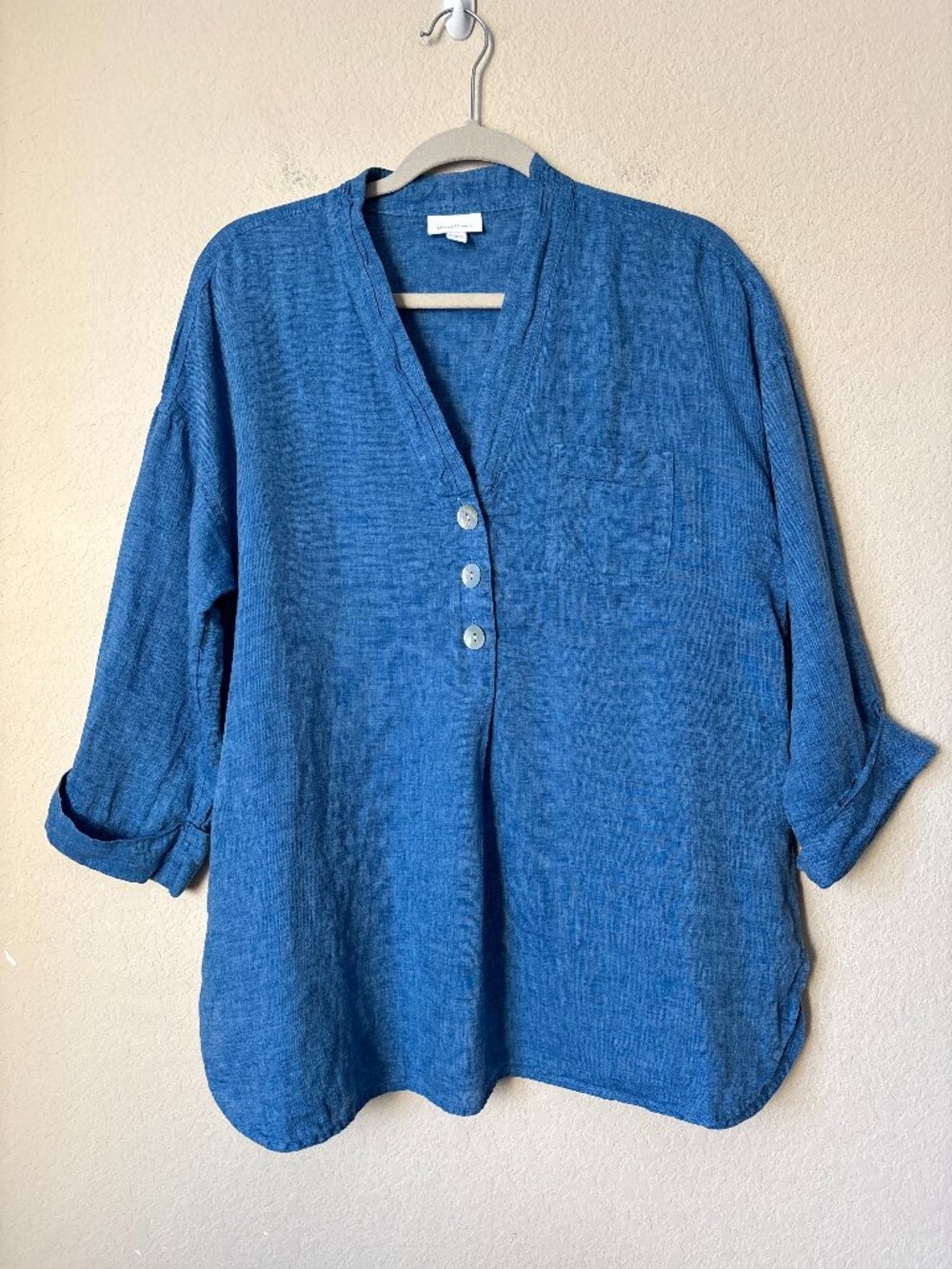 J. Jill Pure Jill Linen Yarn-Dyed Button-Front Popover Tunic Top